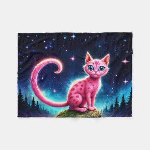 Cute fantasy pink animal in night starry valley  fleece blanket