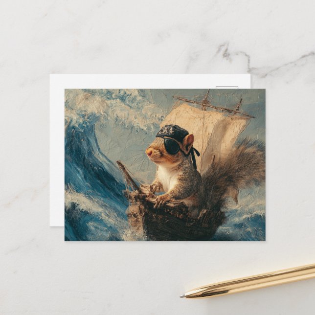 Cute Fantasy Pirate Squirrel Postcard (Front/Back In Situ)