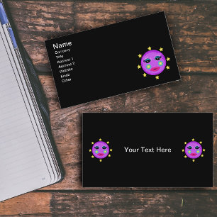 Cute Fantasy Purple Moon Face Stars Business Card