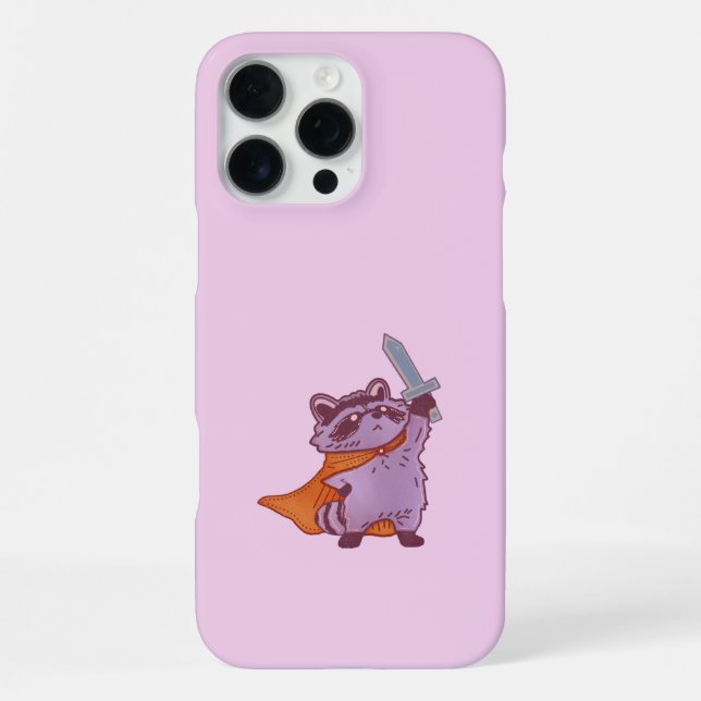 Cute Fantasy Racoon Warrior with Sword and Cape iPhone Case (Back)