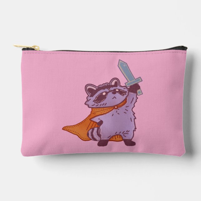 Cute Fantasy Racoon Warrior with Sword & Cape Accessory Pouch (Front)