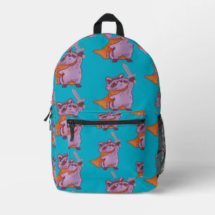 Cute Fantasy Racoon Warrior with Sword & Cape Printed Backpack