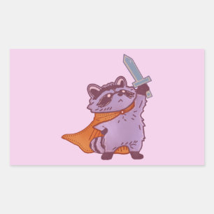 Cute Fantasy Racoon Warrior with Sword & Cape Rectangular Sticker
