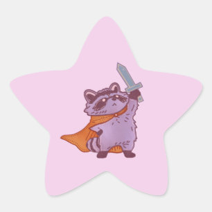 Cute Fantasy Racoon Warrior with Sword & Cape Star Sticker