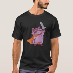 Cute Fantasy Racoon Warrior with Sword & Cape T-Shirt