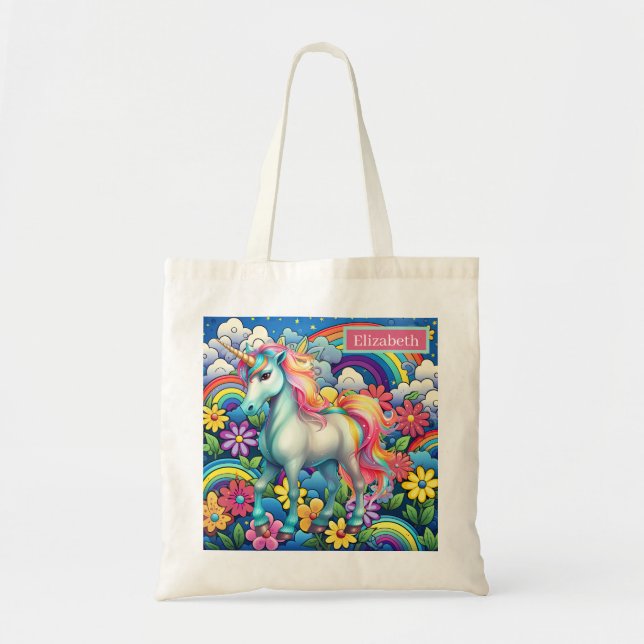 Cute fantasy unicorn add name  tote bag (Front)