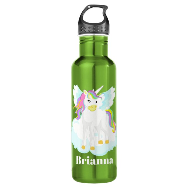 Cute Fantasy unicorn add name water bottle (Front)