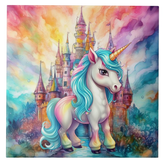 cute fantasy unicorn girls tile (Front)