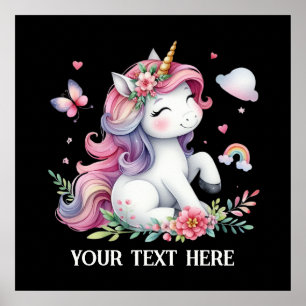 Cute Fantasy unicorn lovers add text  Poster