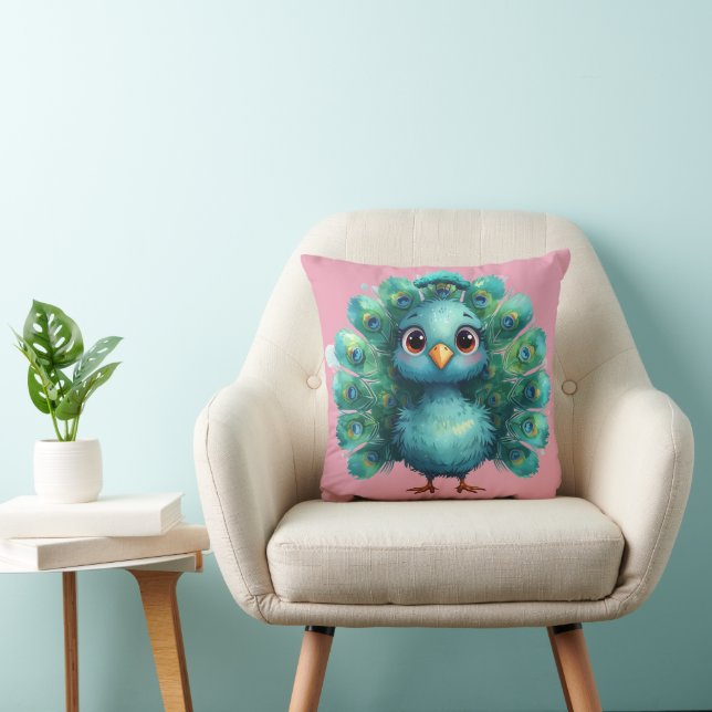 Cute Fantasy whimsical Blue Peacock Cushion (Chair)
