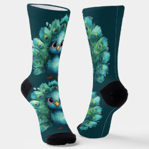 Cute Fantasy whimsical Blue Peacock  Socks