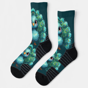 Cute Fantasy whimsical Blue Peacock  Socks