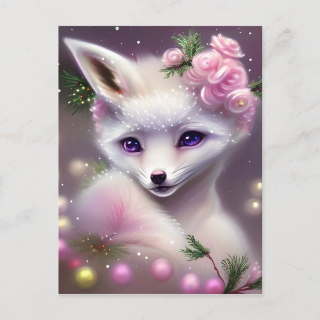 Cute Fantasy White Fox Postcard (Front)