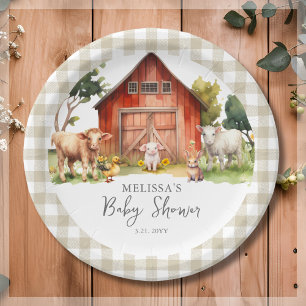 Cute Farm Animal Barn Baby Shower Paper Plate