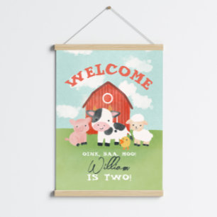 Cute Farm Animal Barnyard 2nd Birthday Welcome  Poster
