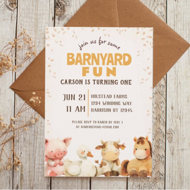 Cute Farm Animal Barnyard First Birthday Invitation (Creator Uploaded)