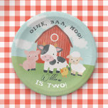 Cute Farm Animal Barnyard Kids Birthday  Paper Plate<br><div class="desc">Add some barnyard charm to your table with these adorable farm-themed paper plates! Designed to match your little one’s 2nd birthday celebration, these plates feature a watercolor red barn, sweet baby animals — pig, cow, sheep, and chick — and the playful phrase “Oink, Baa, Moo – [Name] is two!” Perfect...</div>