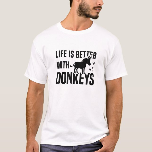 Cute Farm Animal Life With Donkeys Mule T-Shirt (Front)