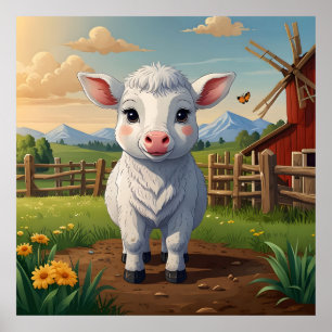 Cute farm animals art poster