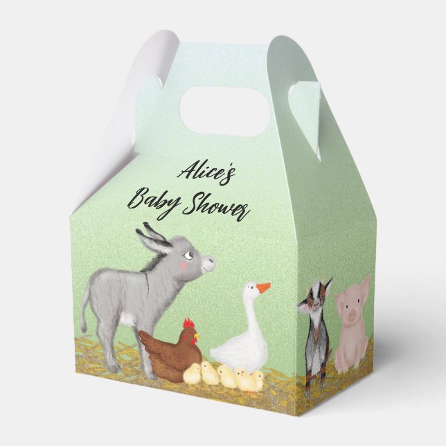 Cute farm animals baby shower gable favor box (Back Side)