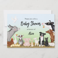 Cute farm animals baby shower invitation