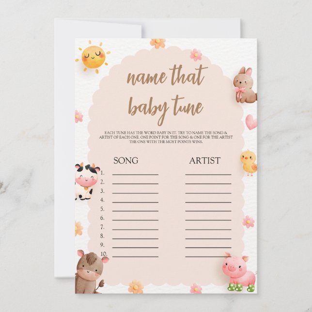 Cute Farm Animals Baby Shower Name That Baby Tune  Invitation (Front)