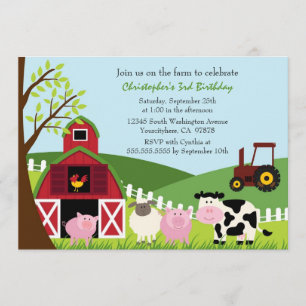 Cute farm animals barn birthday party invitation