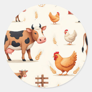 Cute Farm Animals Barn Pattern Classic Round Sticker