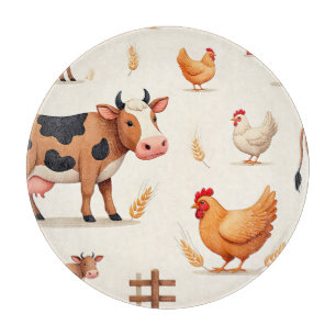 Cute Farm Animals Barn Pattern Cutting Board