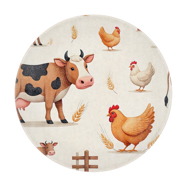 Cute Farm Animals Barn Pattern Cutting Board (Front)