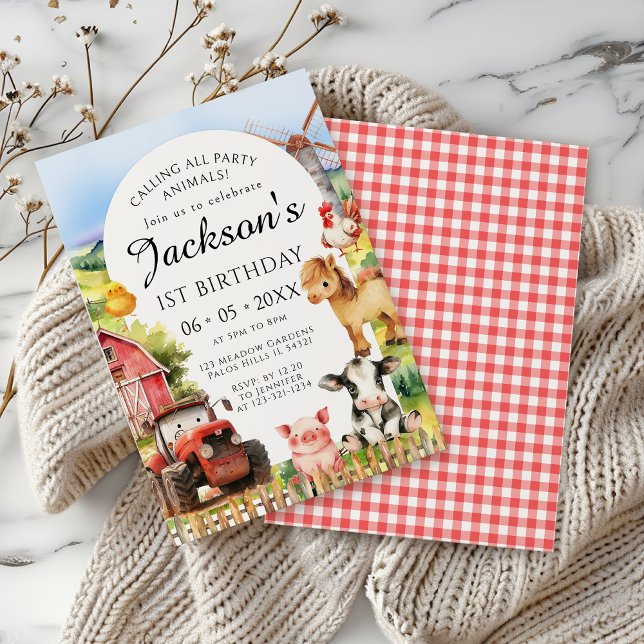 Cute Farm Animals Barn Tractor Birthday Boy Invitation (Creator Uploaded)