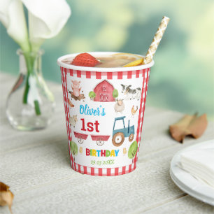 Cute Farm Animals Barnyard 1st 2nd 3rd Birthday  Paper Cups