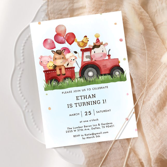 Cute Farm Animals Barnyard 1st Birthday Party Invitation (Creator Uploaded)