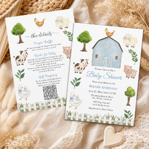 Cute Farm Animals Barnyard All in One Baby Shower Invitation