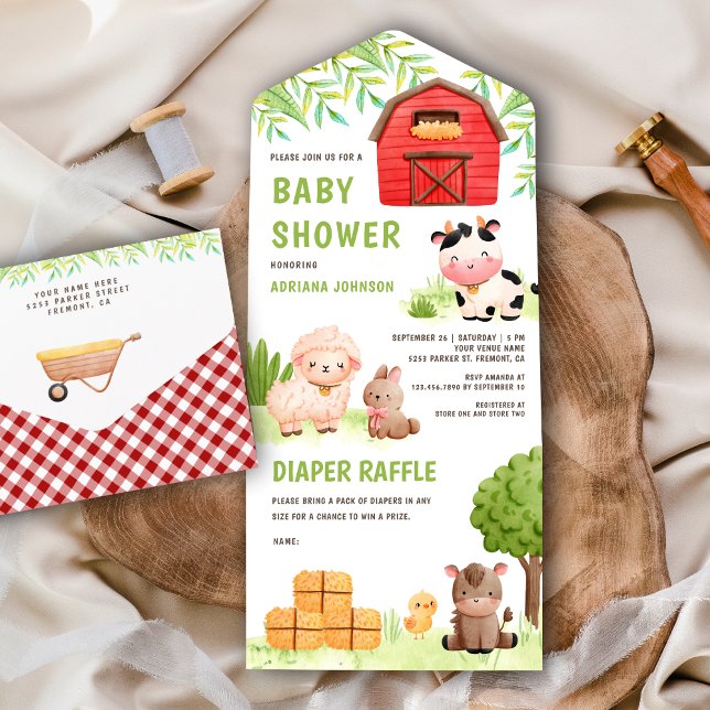 Cute Farm Animals Barnyard Baby Shower All In One Invitation (Creator Uploaded)