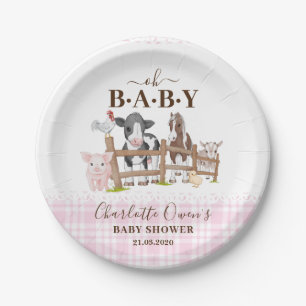 Cute Farm Animals Barnyard Baby Shower Paper Plate