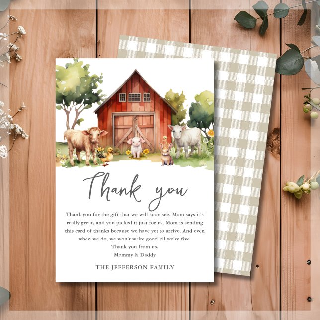 Cute Farm Animals Barnyard Baby Shower  Thank You Card (Creator Uploaded)