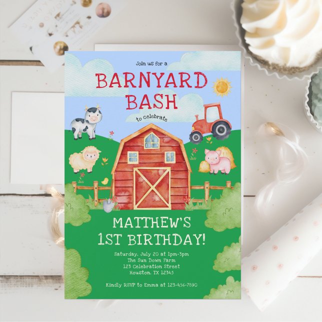 Cute Farm Animals Barnyard Bash 1st Birthday  Invitation (Creator Uploaded)