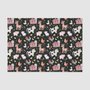 Cute Farm Animals Barnyard Black Tissue Paper