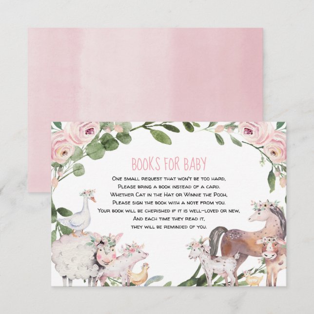 Cute farm animals barnyard girl books for baby enclosure card (Front/Back)
