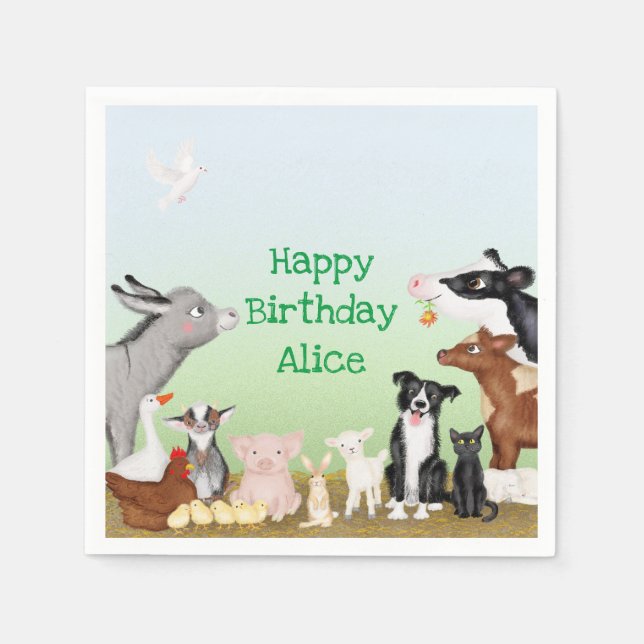 Cute farm animals birthday card paper napkins (Front)
