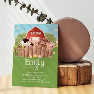 Cute Farm Animals Birthday Invitation
