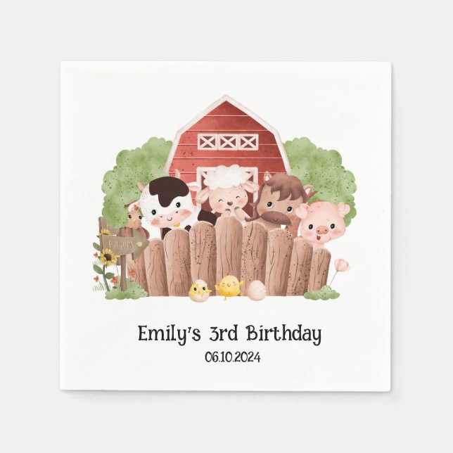 Cute Farm Animals Birthday Napkin (Front)
