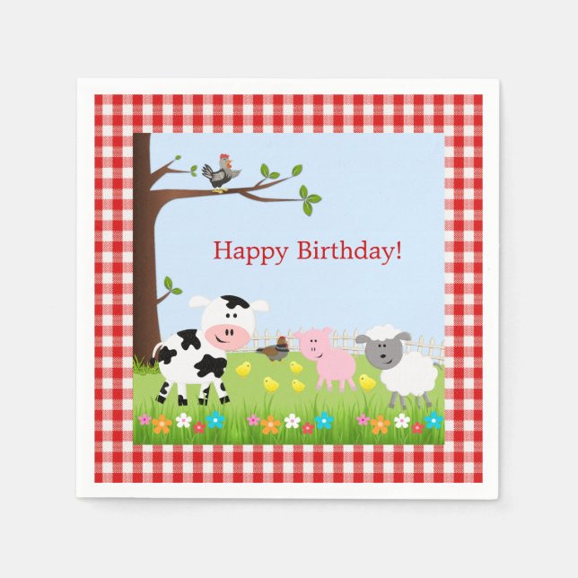 Cute Farm Animals Birthday Party Napkins (Front)