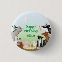 Cute farm animals birthday party round badge