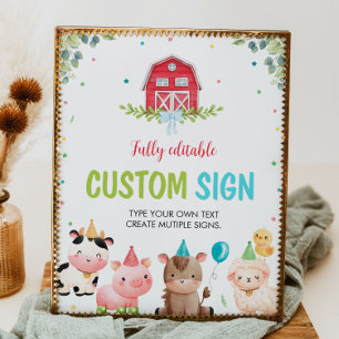 Cute Farm Animals Birthday Party Table Sign