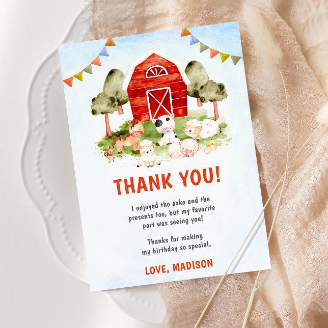Cute Farm Animals Birthday Party Thank You Card (Creator Uploaded)
