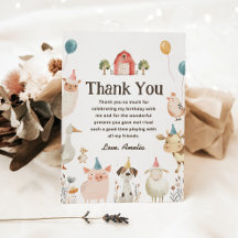 Cute Farm Animals Birthday Party Thank You Card