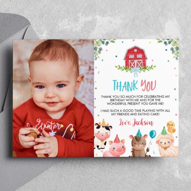 Cute Farm Animals Birthday Photo Thank You Card (Creator Uploaded)