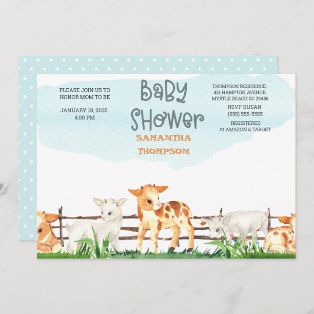  Cute Farm Animals Boys Baby Shower  Invitation (Front/Back)